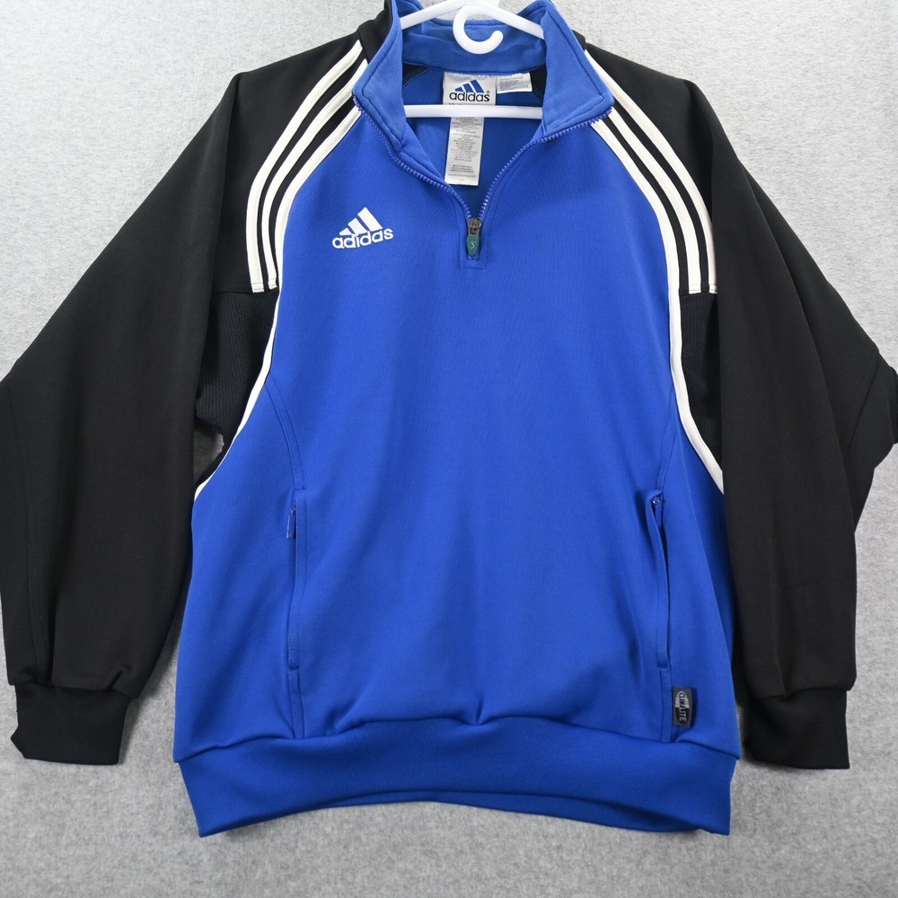 Adidas Blue Track Top Sweatshirt M Stripes  Long Sleeves  1/4 Zipper Active Wear